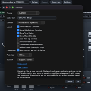 Settings panel